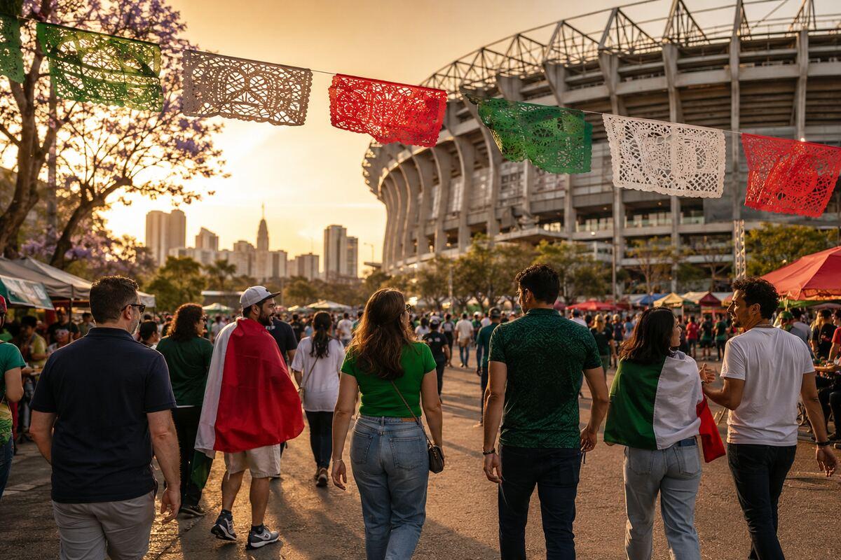 Fußballfans vor einem Stadion in Mexiko